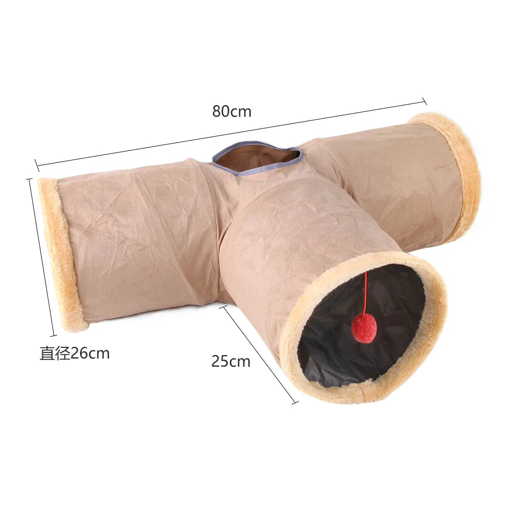 Collapsible Cat Winter Suede Tunnel for Kitten Play Chase Hide Tunnel,Interactive Bedding Toy in 2 ways,3 ways, Cro