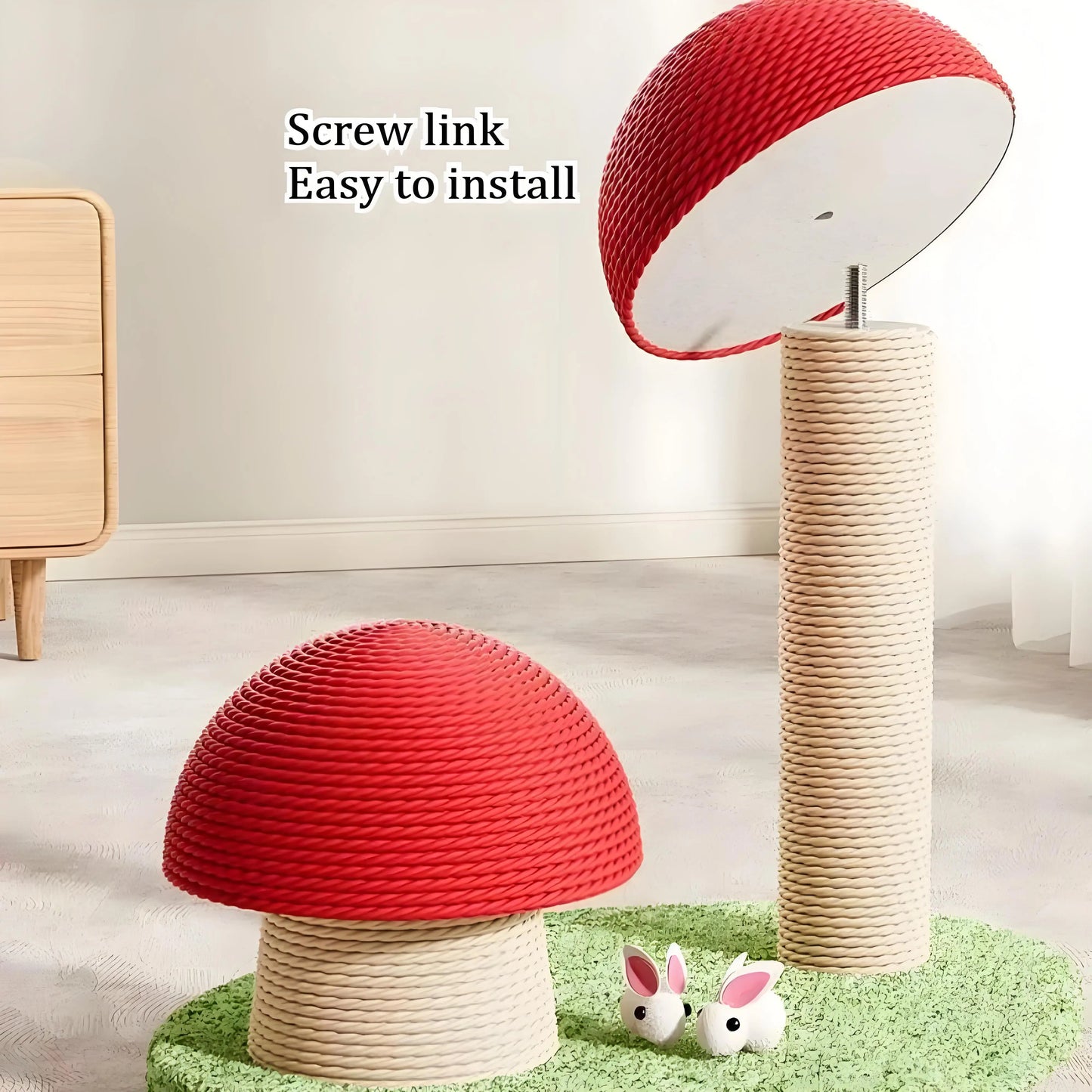 Red Mushroom Cat Scratching Post – Durable Sisal Cat Toy, Anti-Scratch Climbing Pole with Cute Decor for Cats