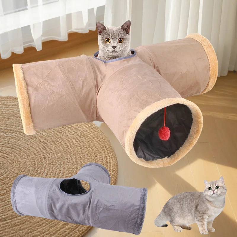 Collapsible Cat Winter Suede Tunnel for Kitten Play Chase Hide Tunnel,Interactive Bedding Toy in 2 ways,3 ways, Cro