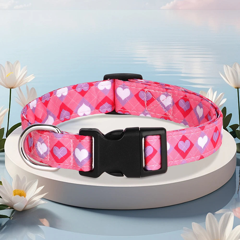 Nylon Print Dog Collar Adjustable Pet Collars Flower Print For Small Medium Large Dogs Chihuahua Pug Dog Accessories With D Ring