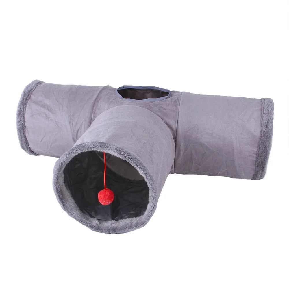 Collapsible Cat Winter Suede Tunnel for Kitten Play Chase Hide Tunnel,Interactive Bedding Toy in 2 ways,3 ways, Cro