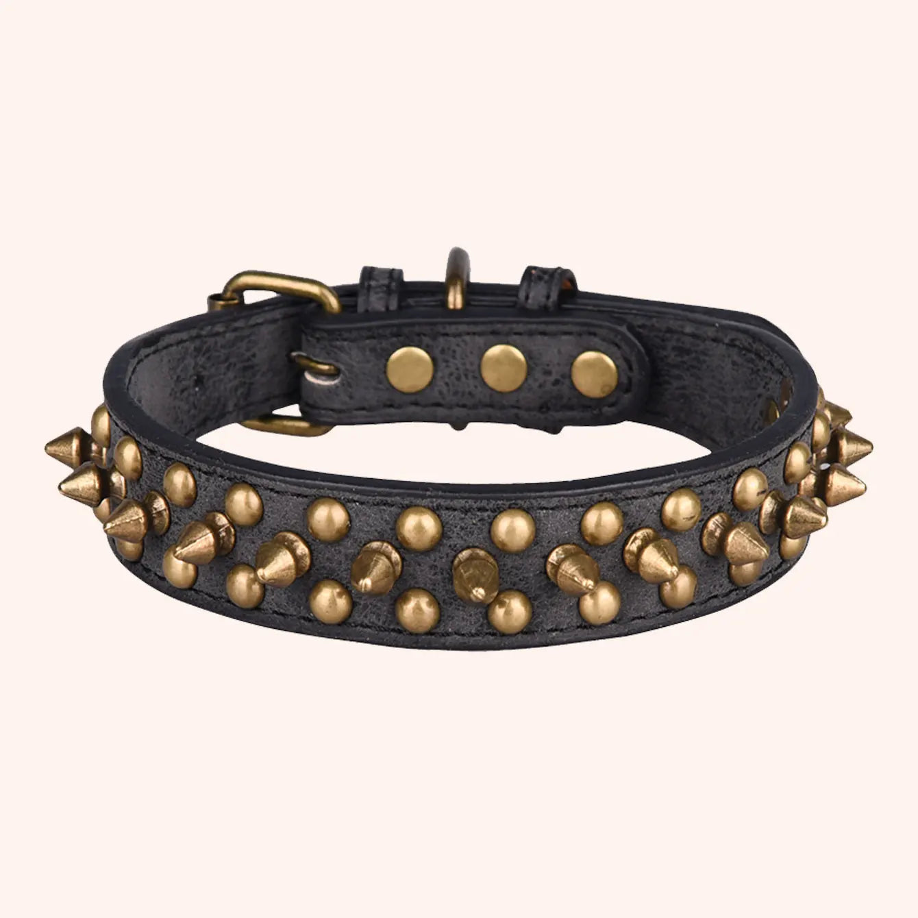 Vintage brass rivet heavy-duty adjustable pet dog collar, round head rivet paired with wear-resistant PU leather.