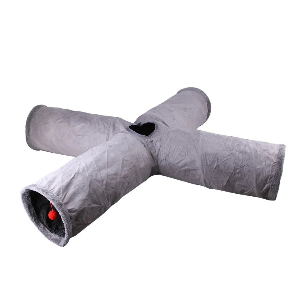 Collapsible Cat Winter Suede Tunnel for Kitten Play Chase Hide Tunnel,Interactive Bedding Toy in 2 ways,3 ways, Cro