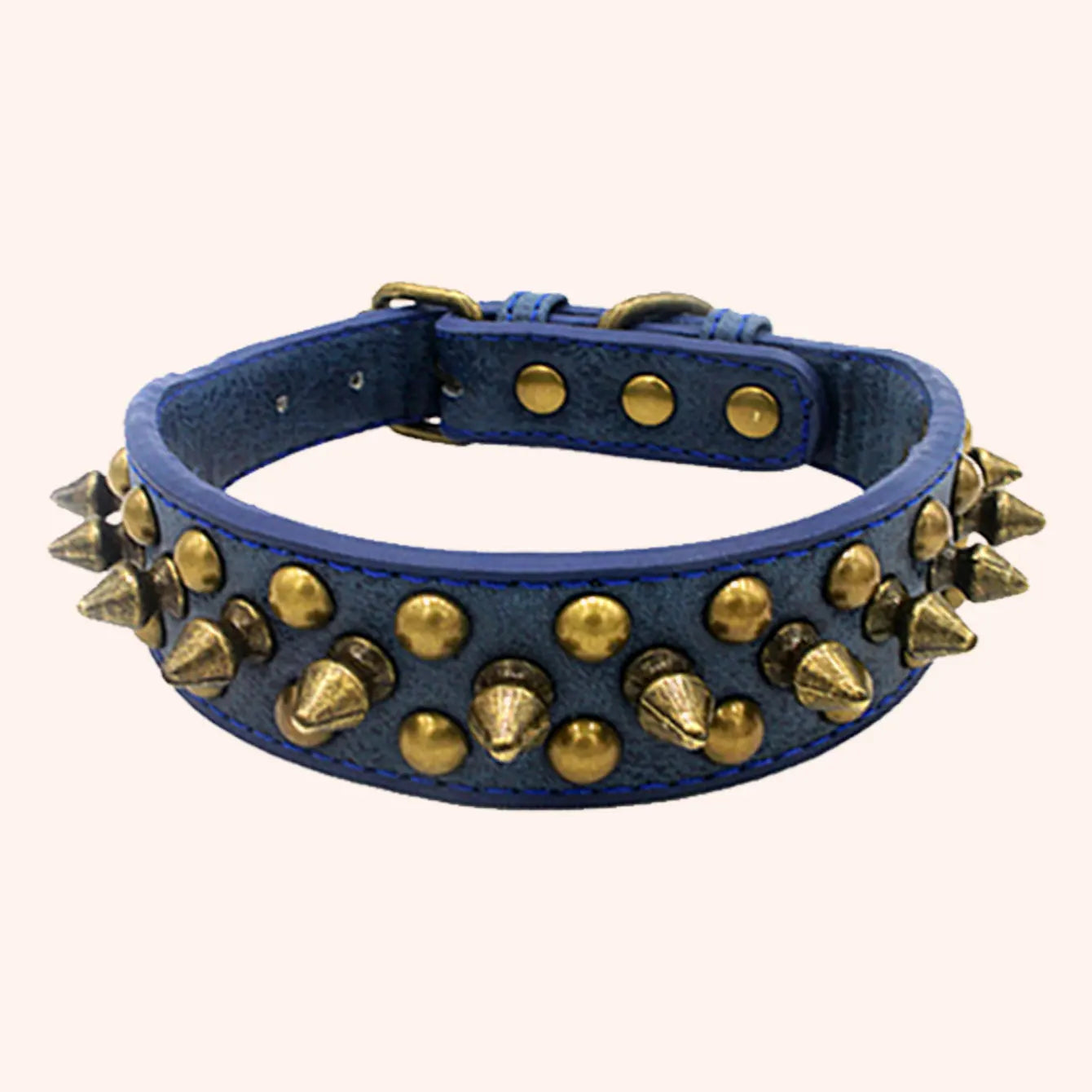 Vintage brass rivet heavy-duty adjustable pet dog collar, round head rivet paired with wear-resistant PU leather.