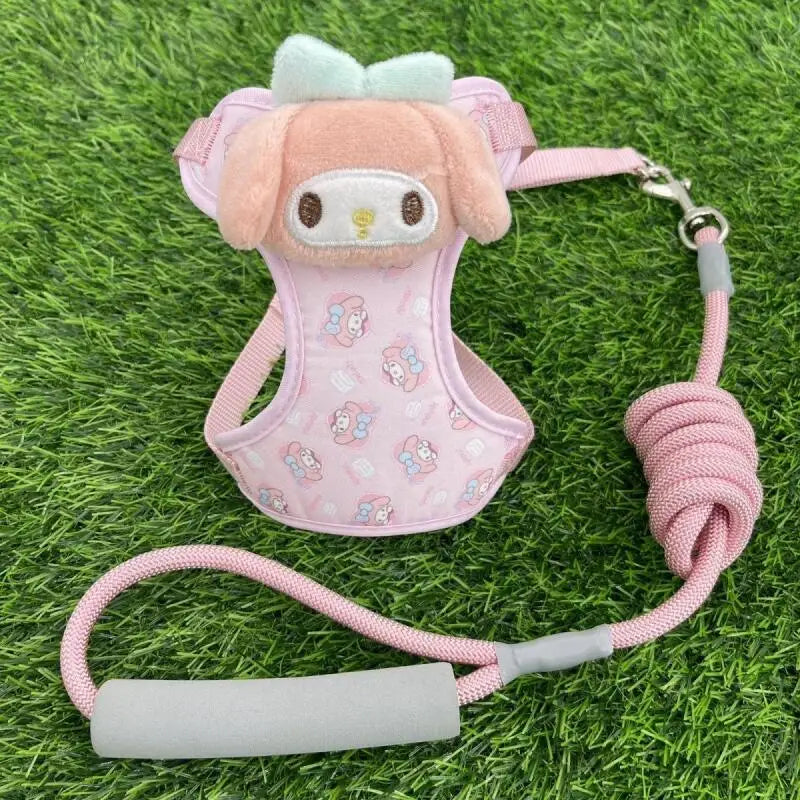GORĄCA Sanrios Pet Vest Style Traction Rope Kawaii Kuromi Cartoon Cute Cat Dog Go Out Harness Go Out Anti-lost Rope Fashion New