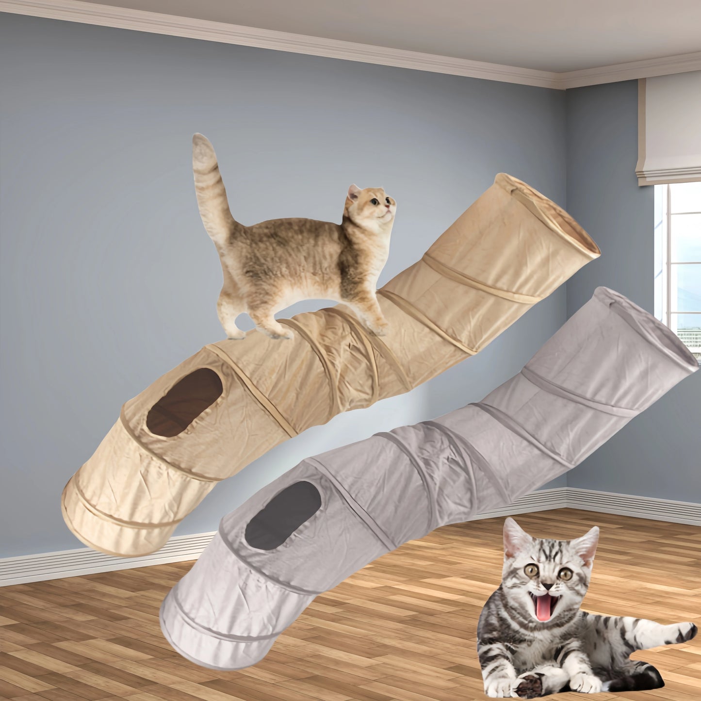 Collapsible Cat Winter Suede Tunnel for Kitten Play Chase Hide Tunnel,Interactive Bedding Toy in 2 ways,3 ways, Cro