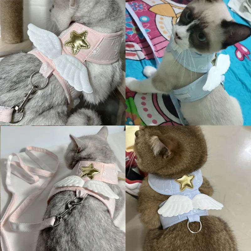 Kamizelka dla zwierząt domowych Skrzydła Anioła Szelki ze Smyczą Kawaii Spersonalizowane dla Kota Pies Szelki Naszyjnik Akcesoria Szelki dla Kota Smycz 4 Sezony