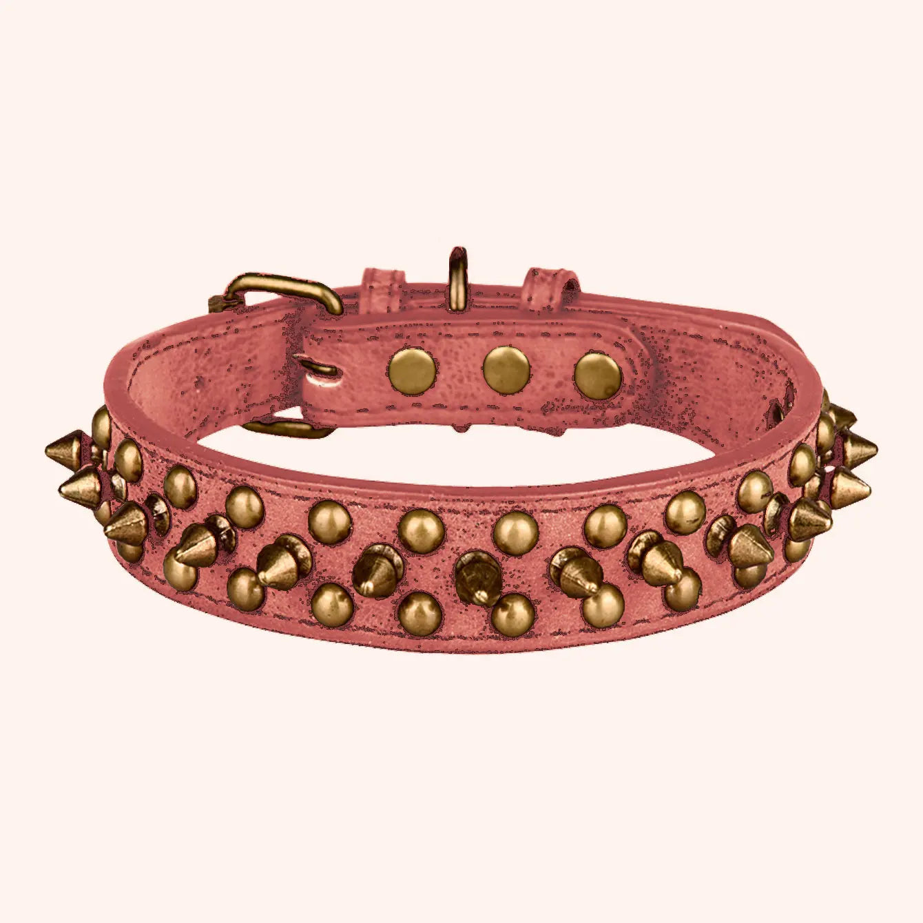 Vintage brass rivet heavy-duty adjustable pet dog collar, round head rivet paired with wear-resistant PU leather.