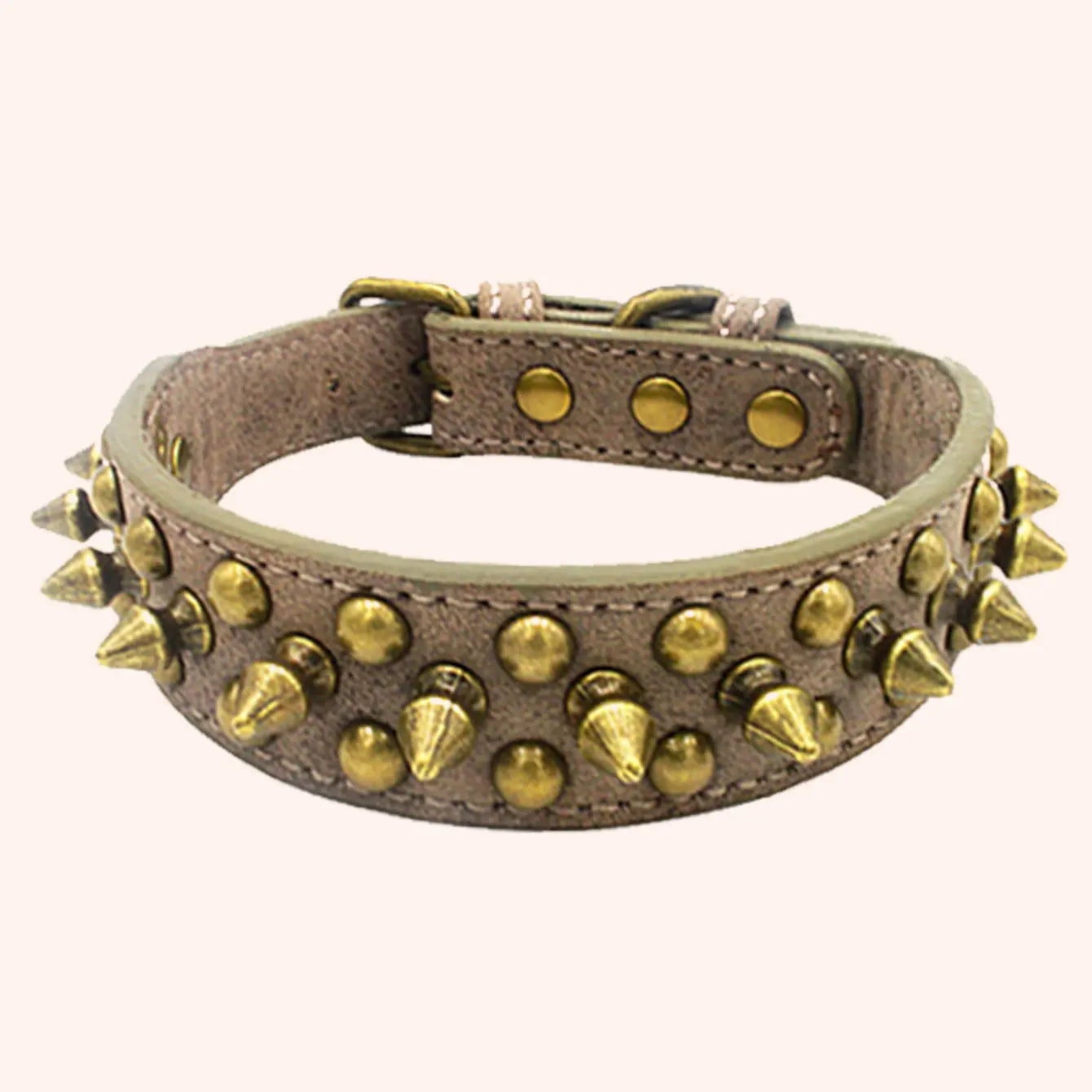 Vintage brass rivet heavy-duty adjustable pet dog collar, round head rivet paired with wear-resistant PU leather.