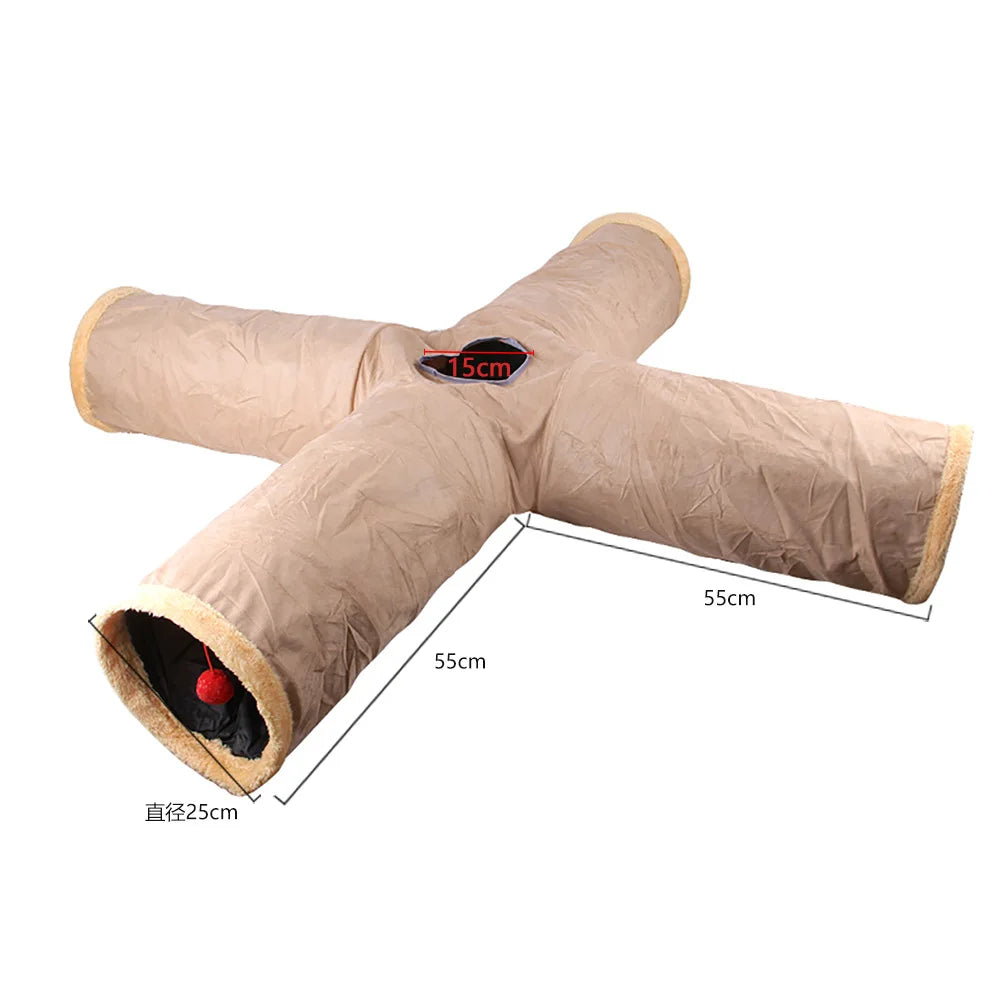 Collapsible Cat Winter Suede Tunnel for Kitten Play Chase Hide Tunnel,Interactive Bedding Toy in 2 ways,3 ways, Cro
