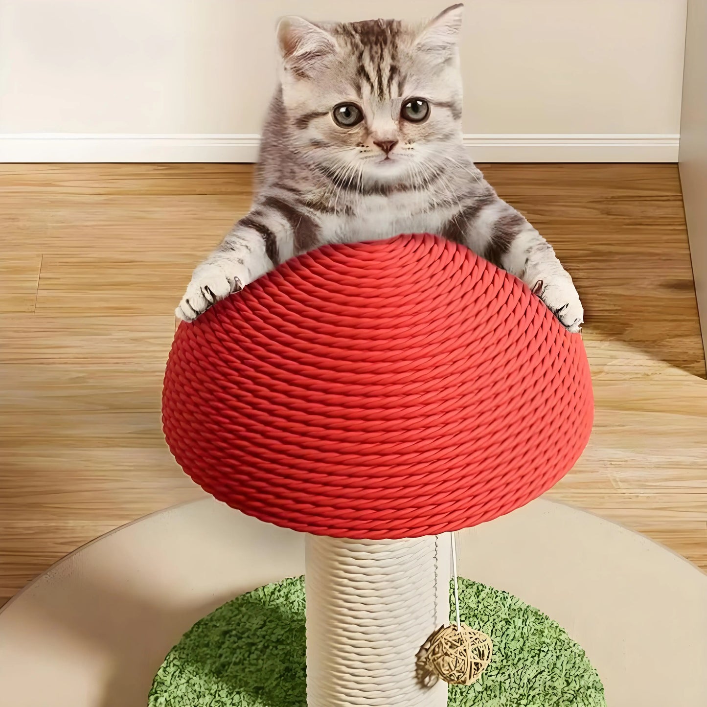 Red Mushroom Cat Scratching Post – Durable Sisal Cat Toy, Anti-Scratch Climbing Pole with Cute Decor for Cats