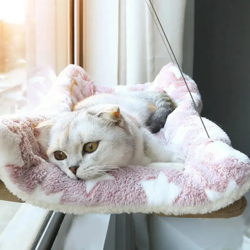 Foldable Cat Window Perch Bed Hammock Cat Window Wall Perch Hammock Seat with 4 Strong Suction Cups