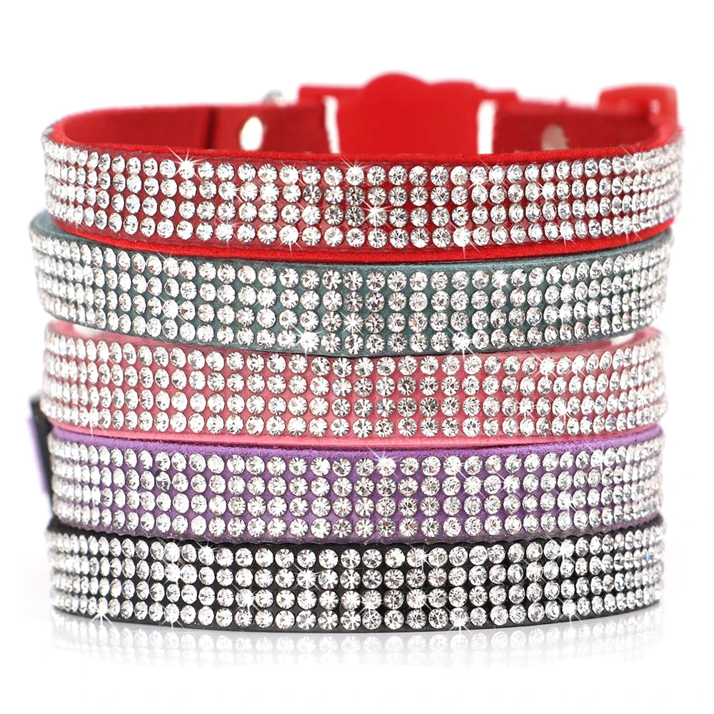 Suede Leather Cat Collar Bling Rhinestone Cats Collars with Bell Safety Breakaway Pet Puppy Necklace Adjustable XS S Pink Soft