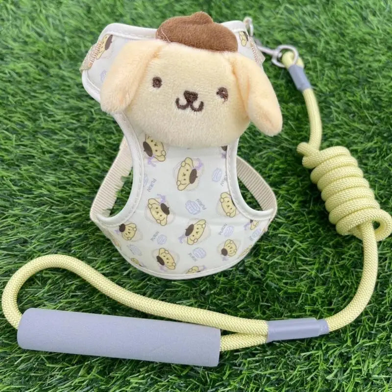 GORĄCA Sanrios Pet Vest Style Traction Rope Kawaii Kuromi Cartoon Cute Cat Dog Go Out Harness Go Out Anti-lost Rope Fashion New