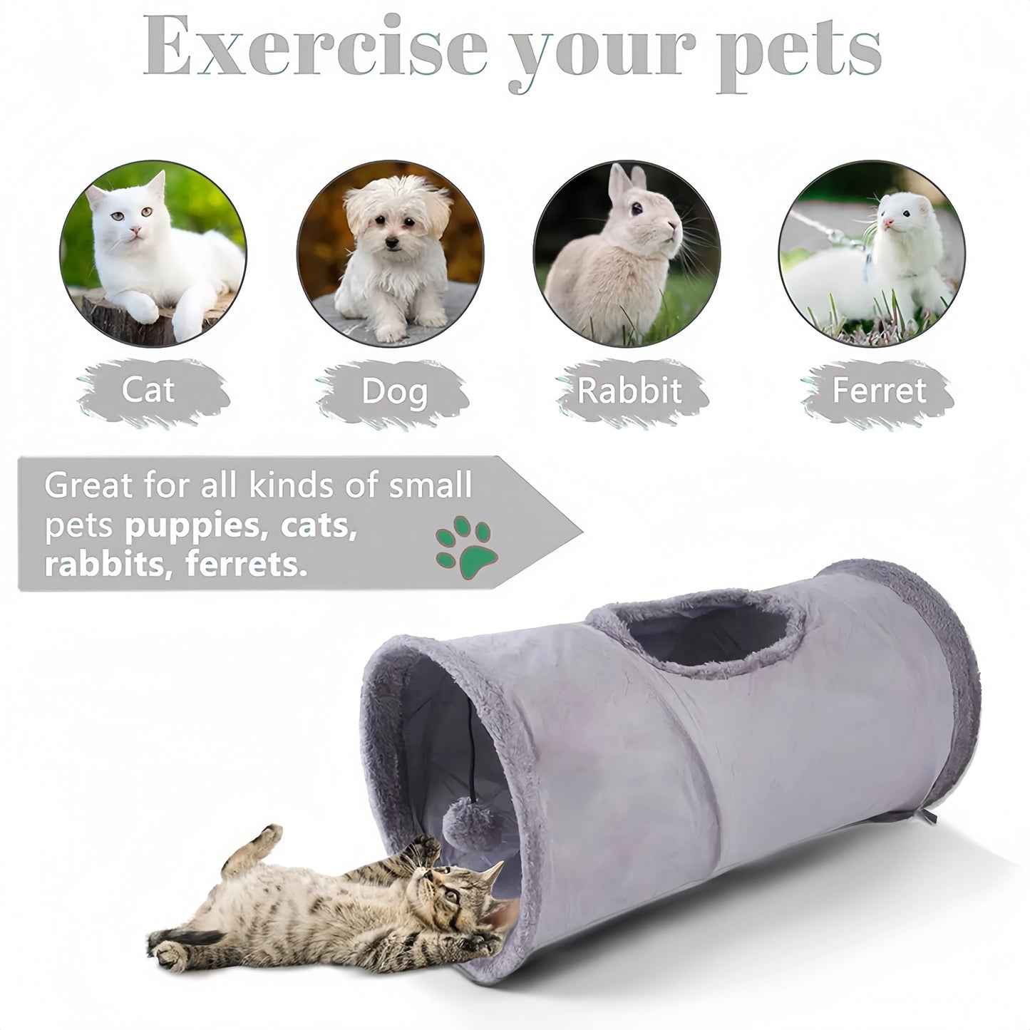 Collapsible Cat Winter Suede Tunnel for Kitten Play Chase Hide Tunnel,Interactive Bedding Toy in 2 ways,3 ways, Cro