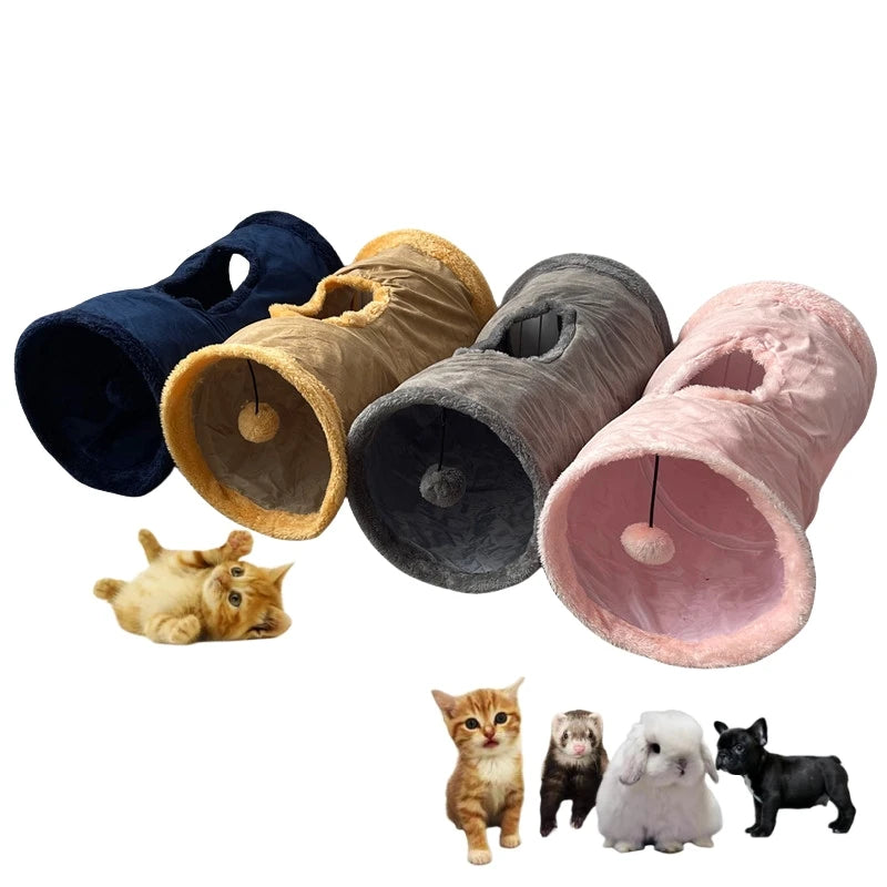 Collapsible Cat Winter Suede Tunnel for Kitten Play Chase Hide Tunnel,Interactive Bedding Toy in 2 ways,3 ways, Cro