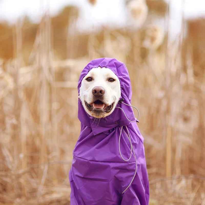 Dog Reflective Raincoat Waterproof Zipper Clothes Hight Neck Hooded Jumpsuit