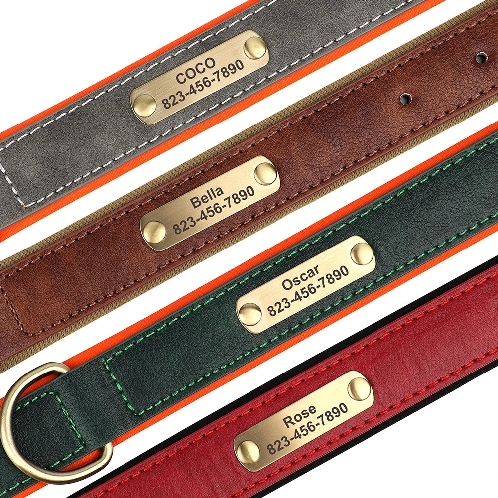 Personalized Dog Collar Custom Engraved PU Leather Dog Collars Free Engraving