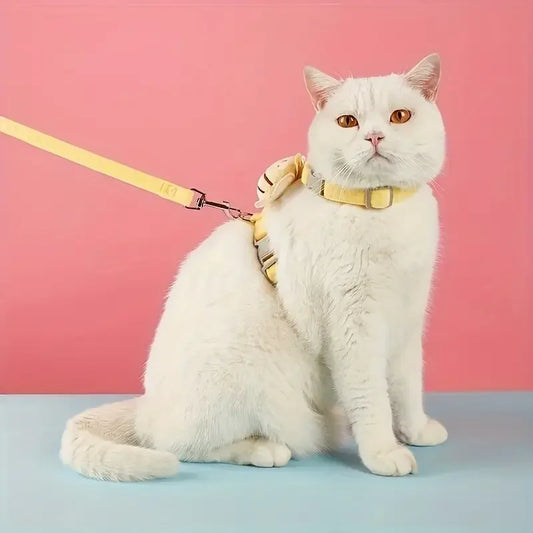 Cat Harness Leash Collar Set Adjustable Cartoon Bee Double Layer Dog Harness for Small Medium Pet Collar Leash Outdoor Walking
