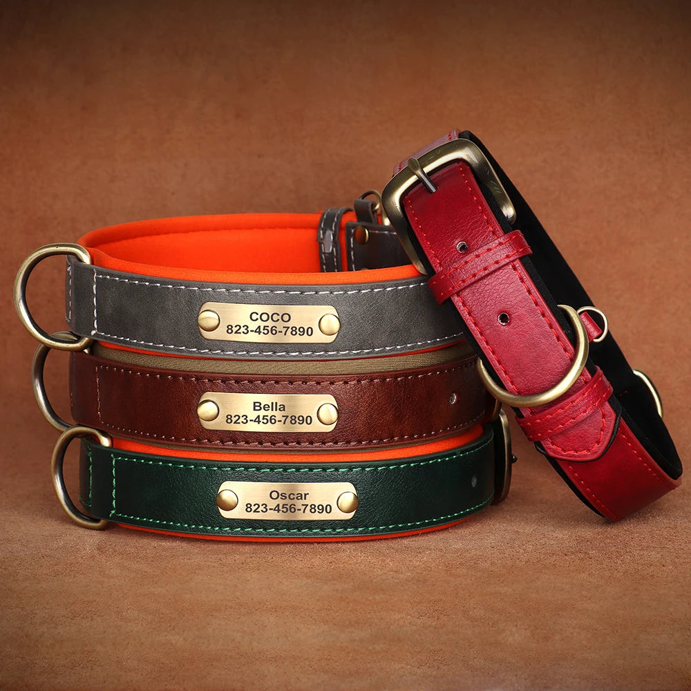 Personalized Dog Collar Custom Engraved PU Leather Dog Collars Free Engraving