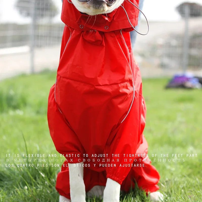 Dog Reflective Raincoat Waterproof Zipper Clothes Hight Neck Hooded Jumpsuit