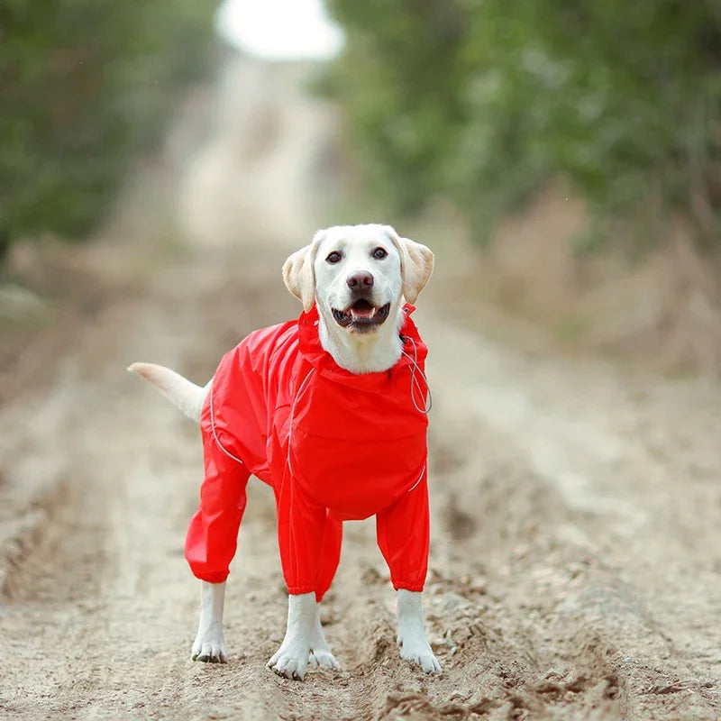 Dog Reflective Raincoat Waterproof Zipper Clothes Hight Neck Hooded Jumpsuit