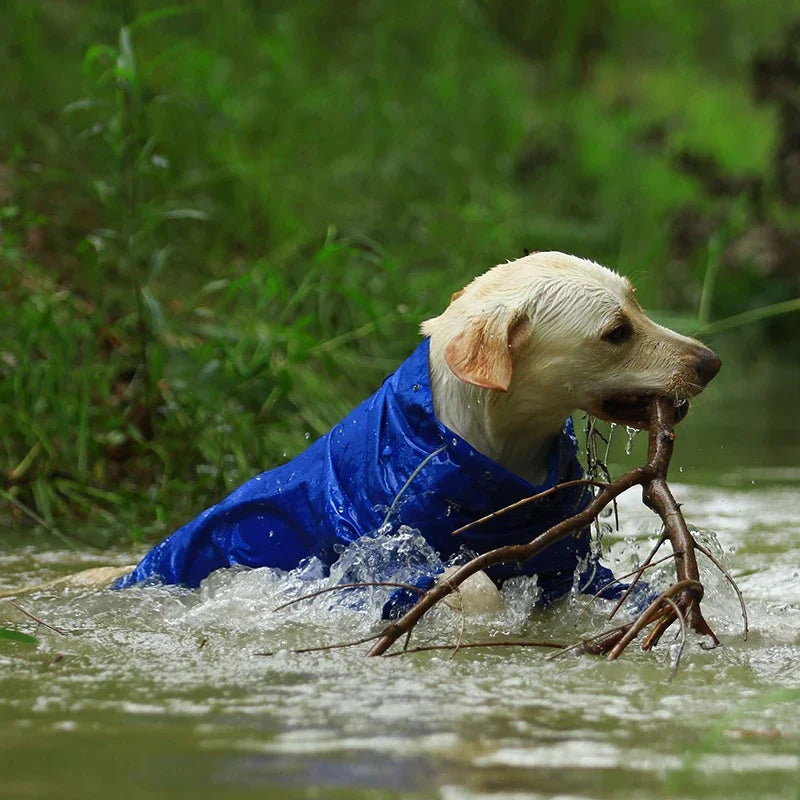 Dog Reflective Raincoat Waterproof Zipper Clothes Hight Neck Hooded Jumpsuit