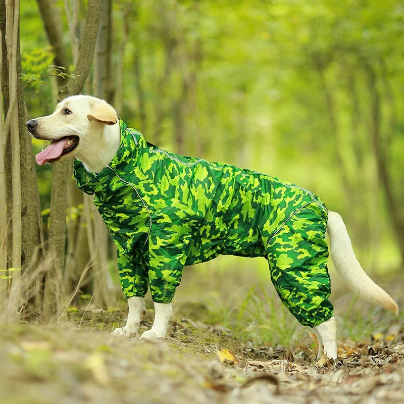 Dog Reflective Raincoat Waterproof Zipper Clothes Hight Neck Hooded Jumpsuit