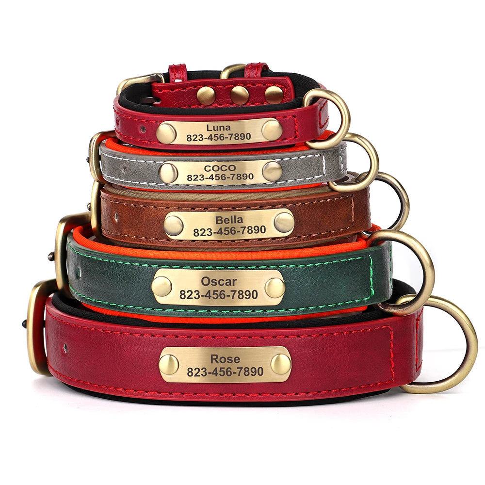 Personalized Dog Collar Custom Engraved PU Leather Dog Collars Free Engraving