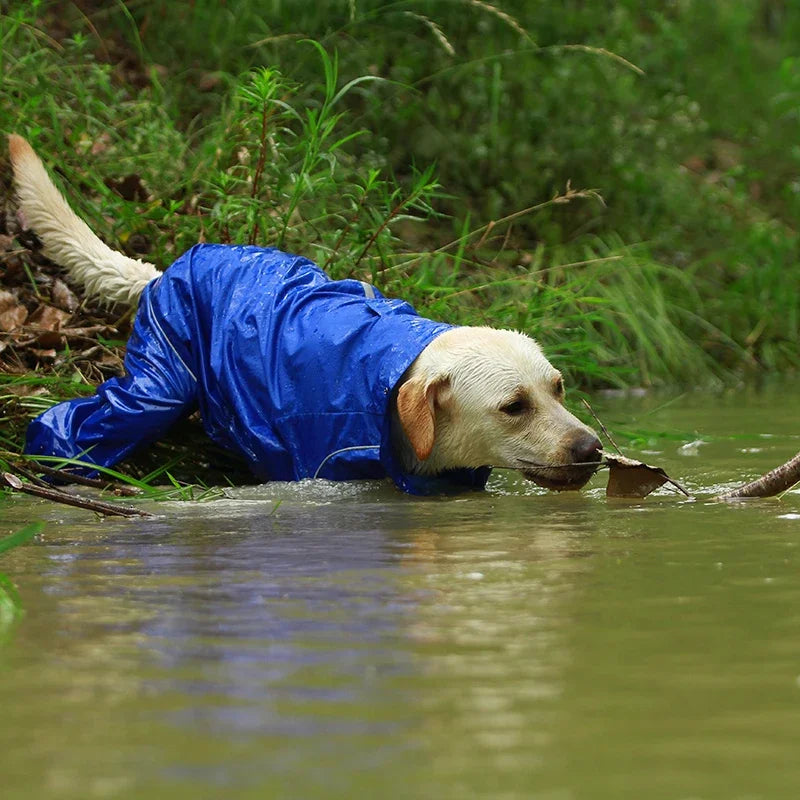 Dog Reflective Raincoat Waterproof Zipper Clothes Hight Neck Hooded Jumpsuit