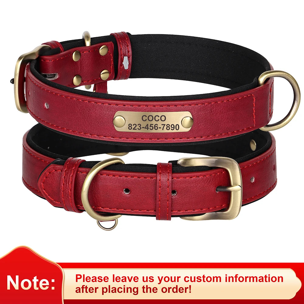 Personalized Dog Collar Custom Engraved PU Leather Dog Collars Free Engraving