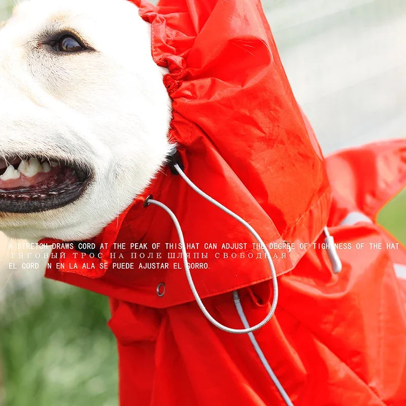 Dog Reflective Raincoat Waterproof Zipper Clothes Hight Neck Hooded Jumpsuit