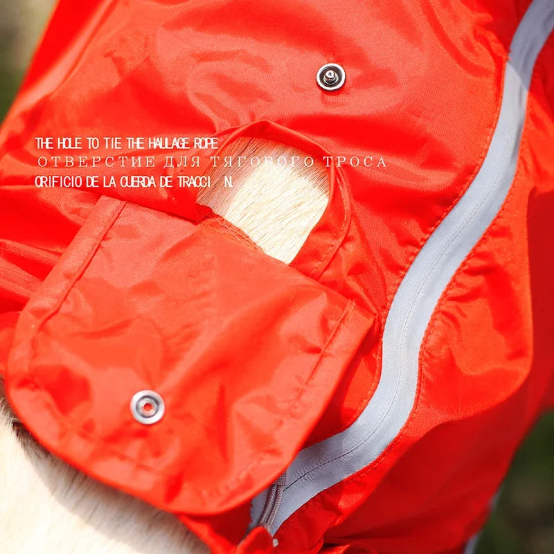 Dog Reflective Raincoat Waterproof Zipper Clothes Hight Neck Hooded Jumpsuit