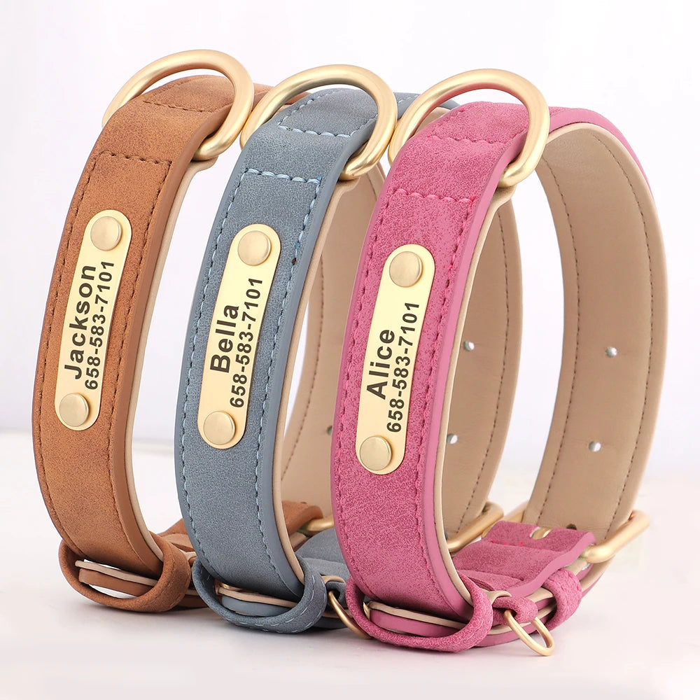 Personalized Dog Collar Custom Engraved PU Leather Dog Collars Free Engraving