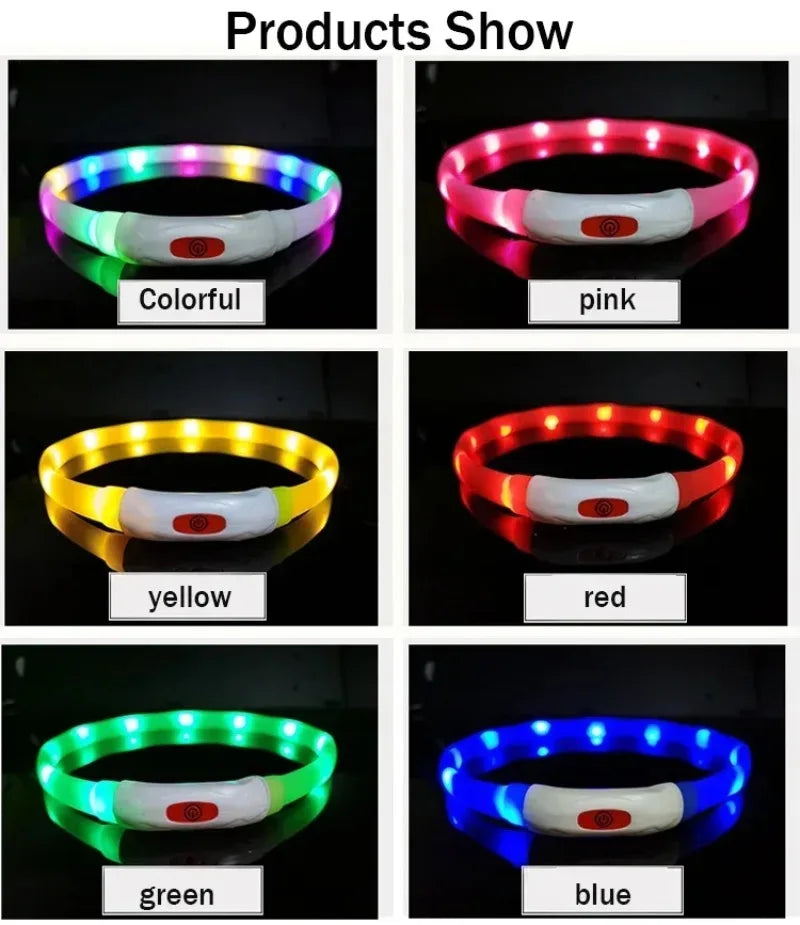 Silicone Led Dog Collar Usb Rechargeable Luminous Dog Collar Anti-Lost/Car Accident Safety Pet Light Collar for Dog Accessories