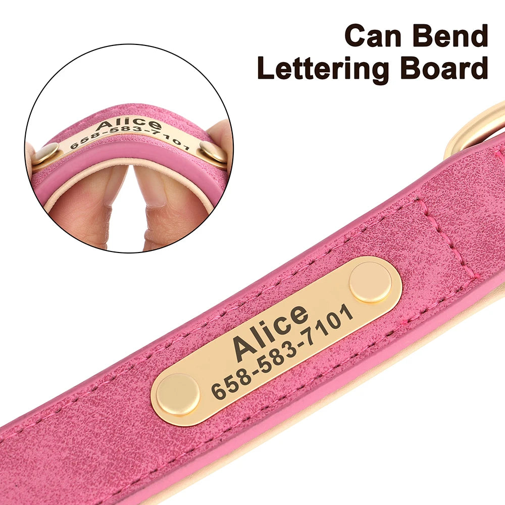 Personalized Dog Collar Custom Engraved PU Leather Dog Collars Free Engraving