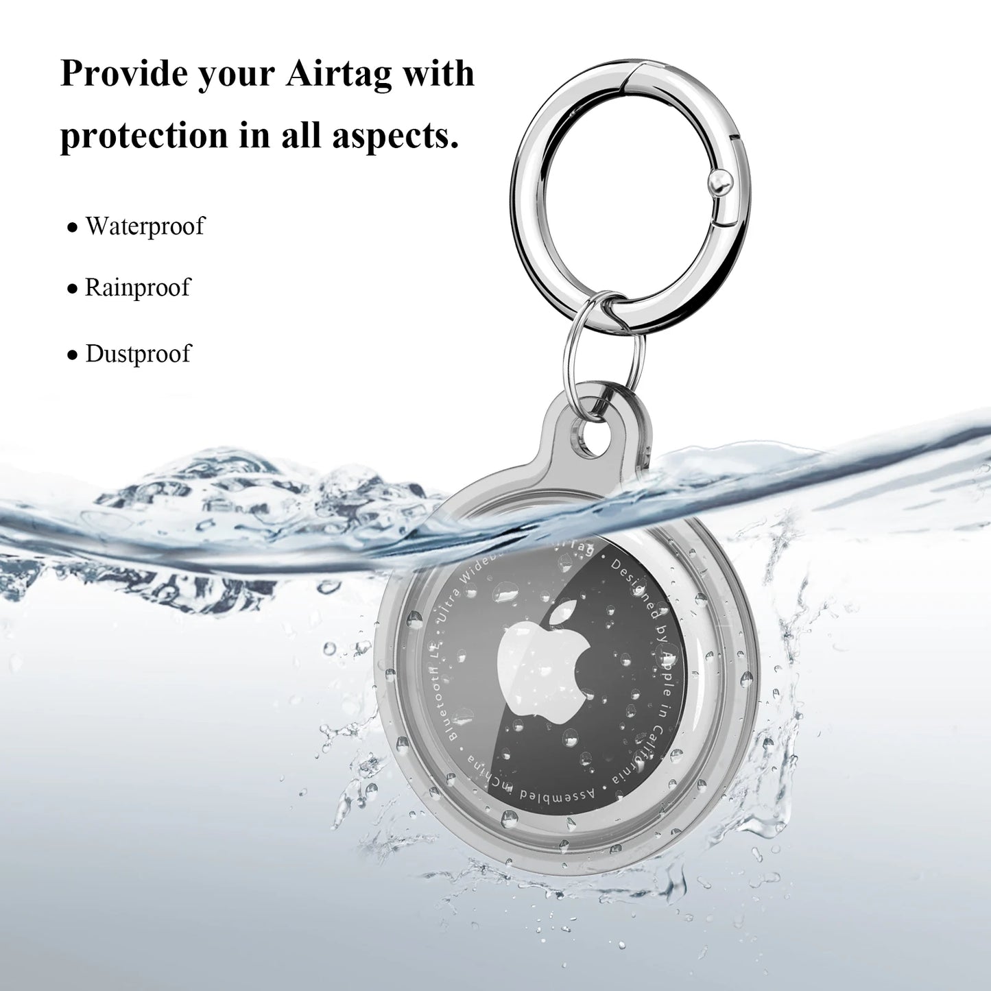 Waterproof Anti-lost Keychain Holder Transparent TPU Case for Apple Airtag Dog Cat Pet Collar Keys Tracker Protective Full Cover