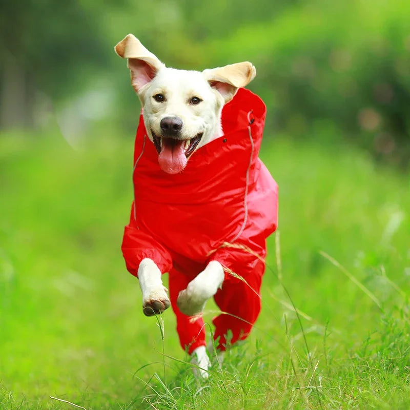 Dog Reflective Raincoat Waterproof Zipper Clothes Hight Neck Hooded Jumpsuit