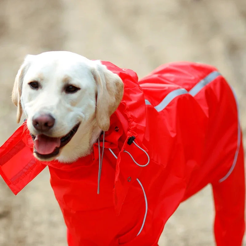 Dog Reflective Raincoat Waterproof Zipper Clothes Hight Neck Hooded Jumpsuit