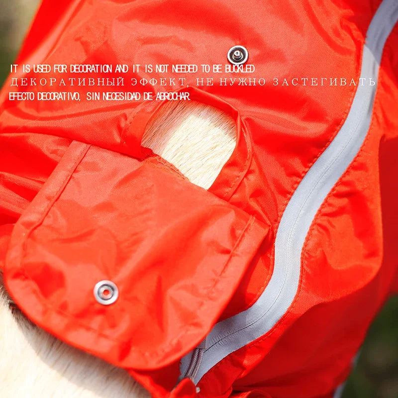 Dog Reflective Raincoat Waterproof Zipper Clothes Hight Neck Hooded Jumpsuit