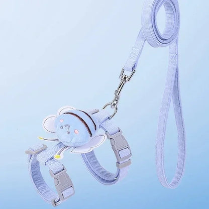 Cat Harness Leash Collar Set Adjustable Cartoon Bee Double Layer Dog Harness for Small Medium Pet Collar Leash Outdoor Walking