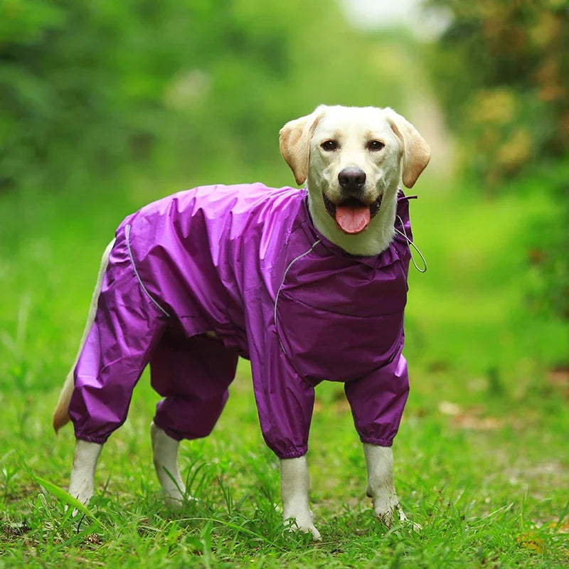 Dog Reflective Raincoat Waterproof Zipper Clothes Hight Neck Hooded Jumpsuit