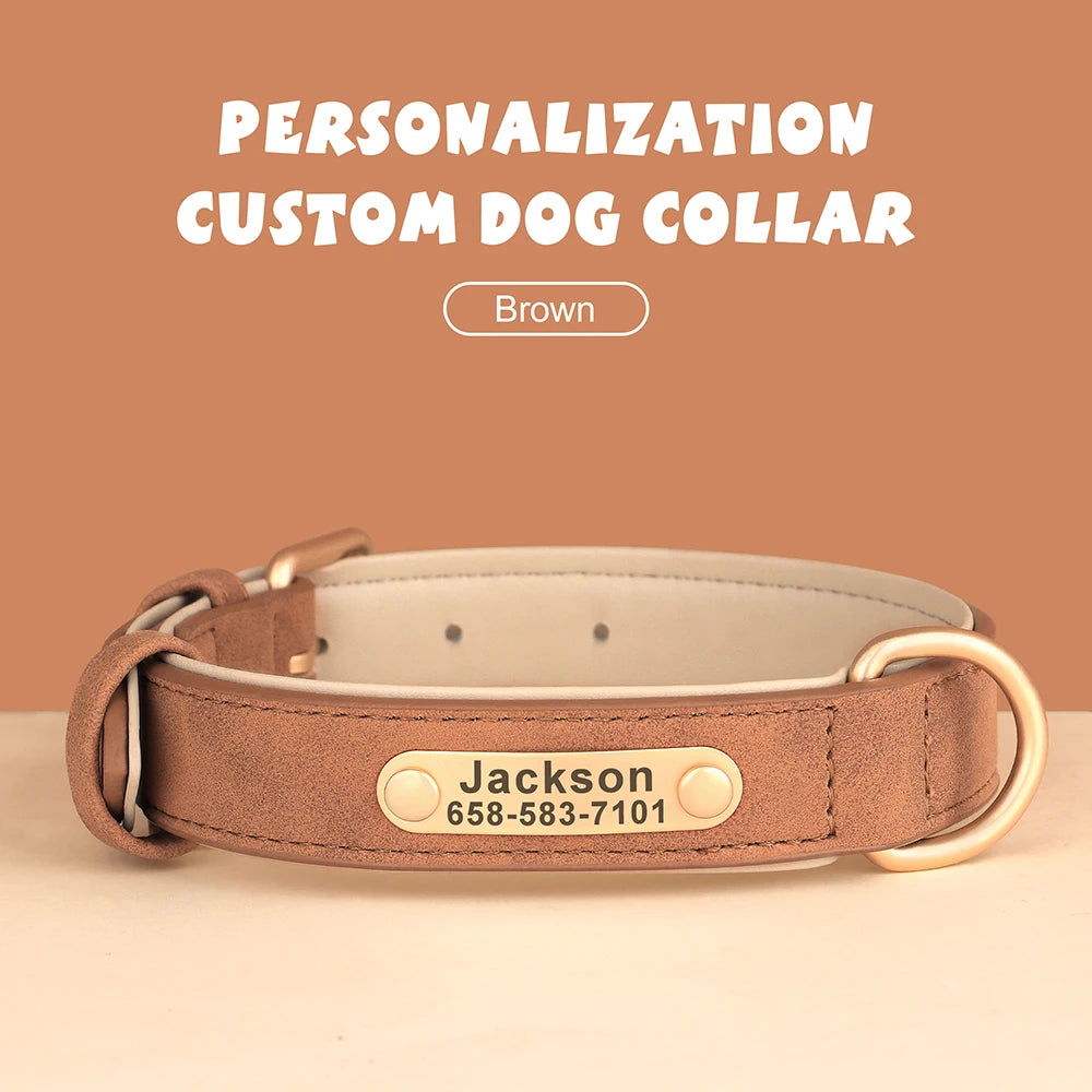 Personalized Dog Collar Custom Engraved PU Leather Dog Collars Free Engraving