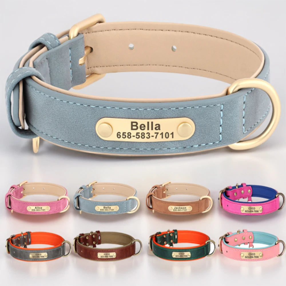 Personalized Dog Collar Custom Engraved PU Leather Dog Collars Free Engraving