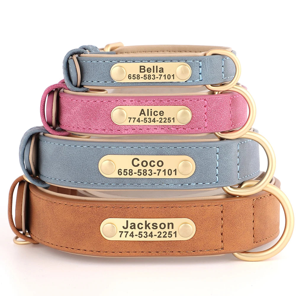 Personalized Dog Collar Custom Engraved PU Leather Dog Collars Free Engraving