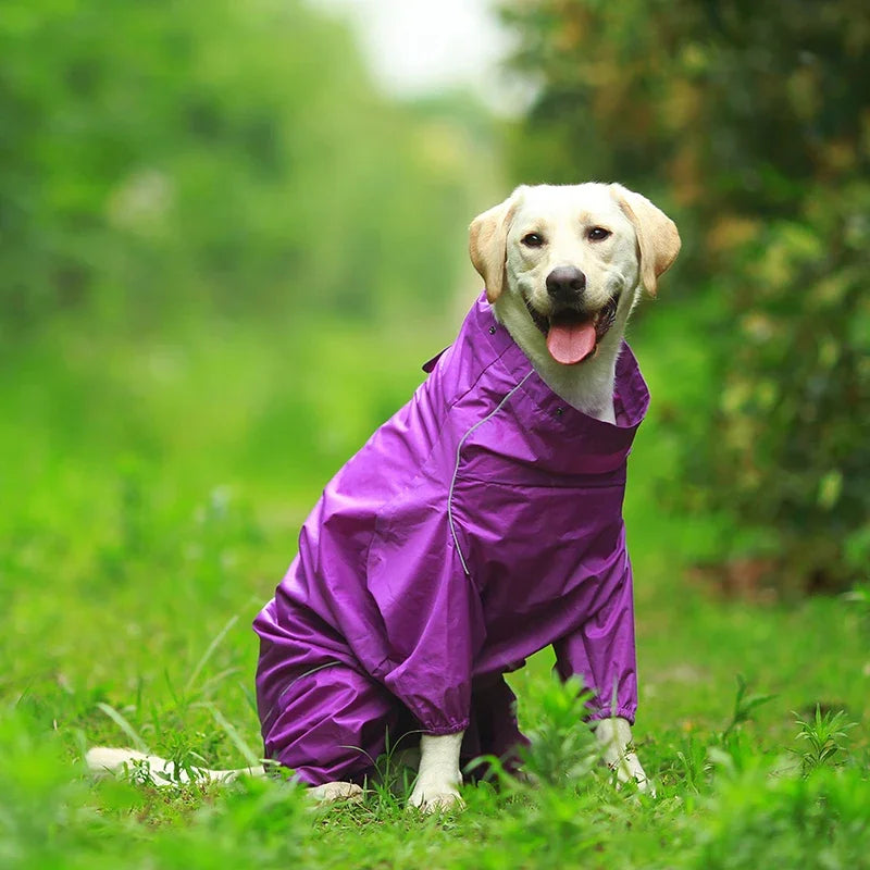 Dog Reflective Raincoat Waterproof Zipper Clothes Hight Neck Hooded Jumpsuit