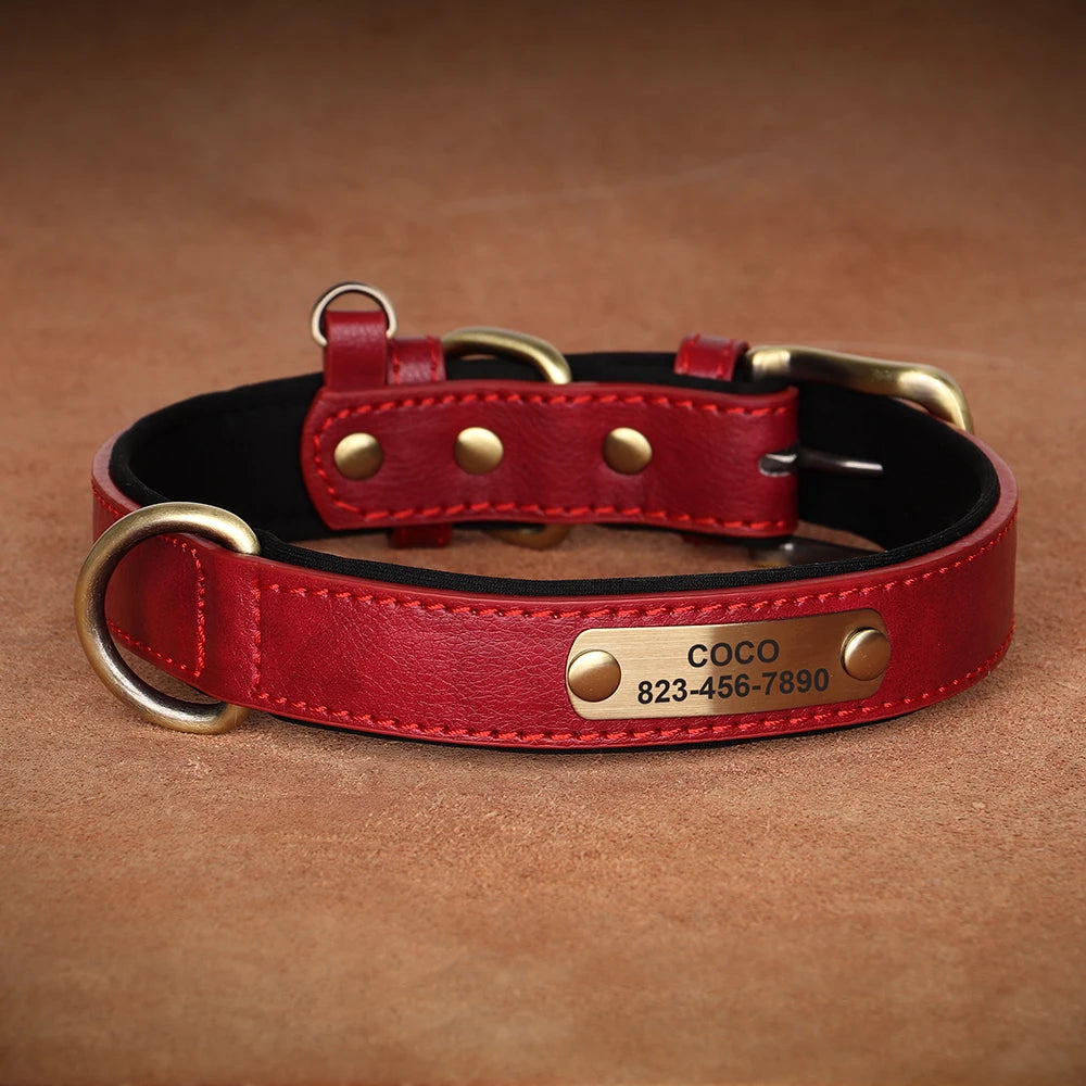 Personalized Dog Collar Custom Engraved PU Leather Dog Collars Free Engraving