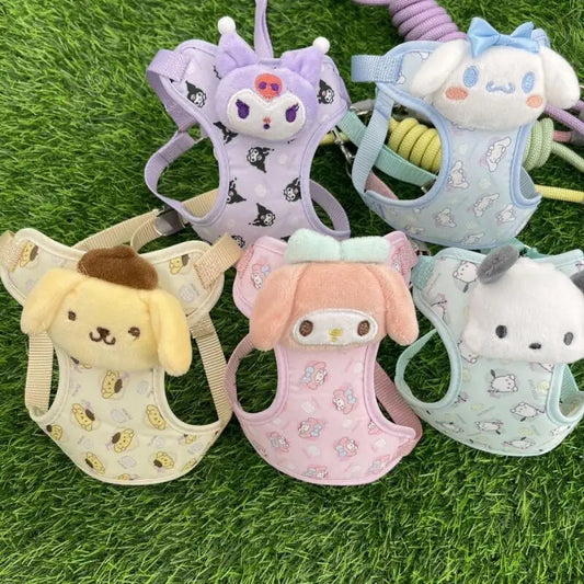 HOT Sanrios Pet Vest Style Traction Rope Kawaii Kuromi Cartoon Cute Cat Dog Go Out Harness Go Out Anti-lost Rope Fashion New