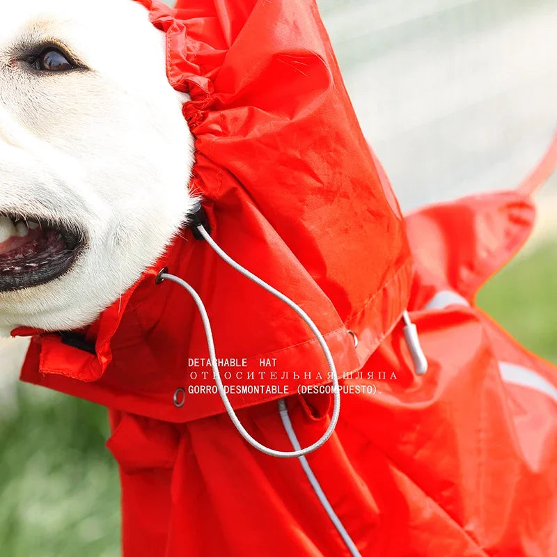 Dog Reflective Raincoat Waterproof Zipper Clothes Hight Neck Hooded Jumpsuit