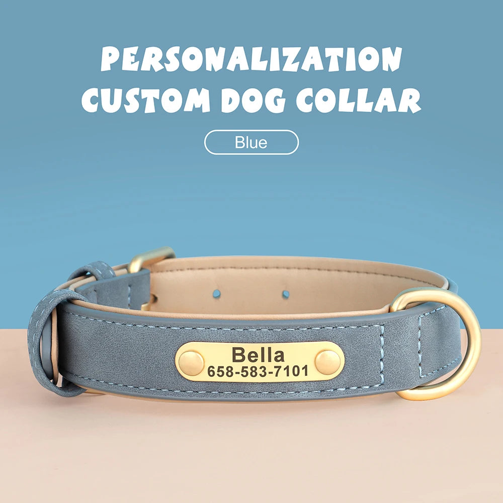 Personalized Dog Collar Custom Engraved PU Leather Dog Collars Free Engraving